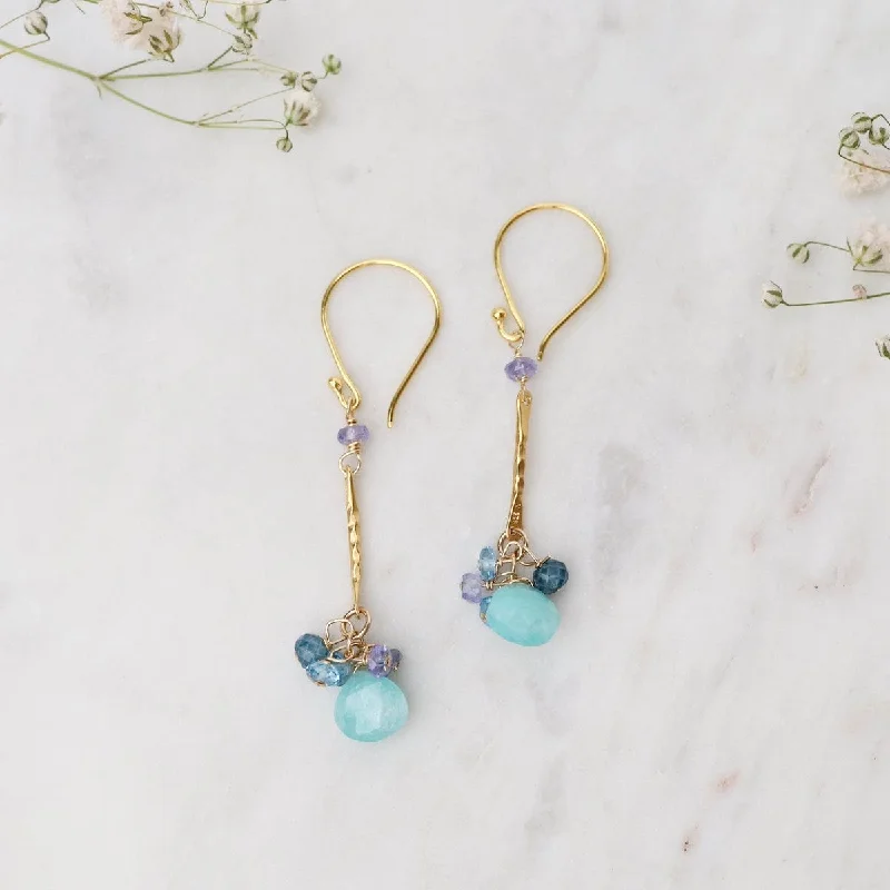 minimalist gemstone earrings for women-Gold Amazonite Bar Link Earrings