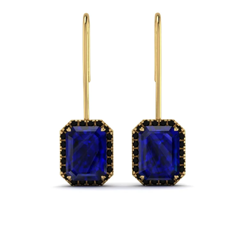 large statement earrings for women-Halo Emerald Cut Sapphire Earrings - Izabella No. 43