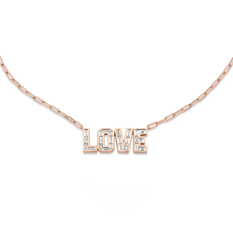 personalized charm necklaces for women-READY TO SHIP DIAMOND BAGUETTE LOVE PENDANT NECKLACE