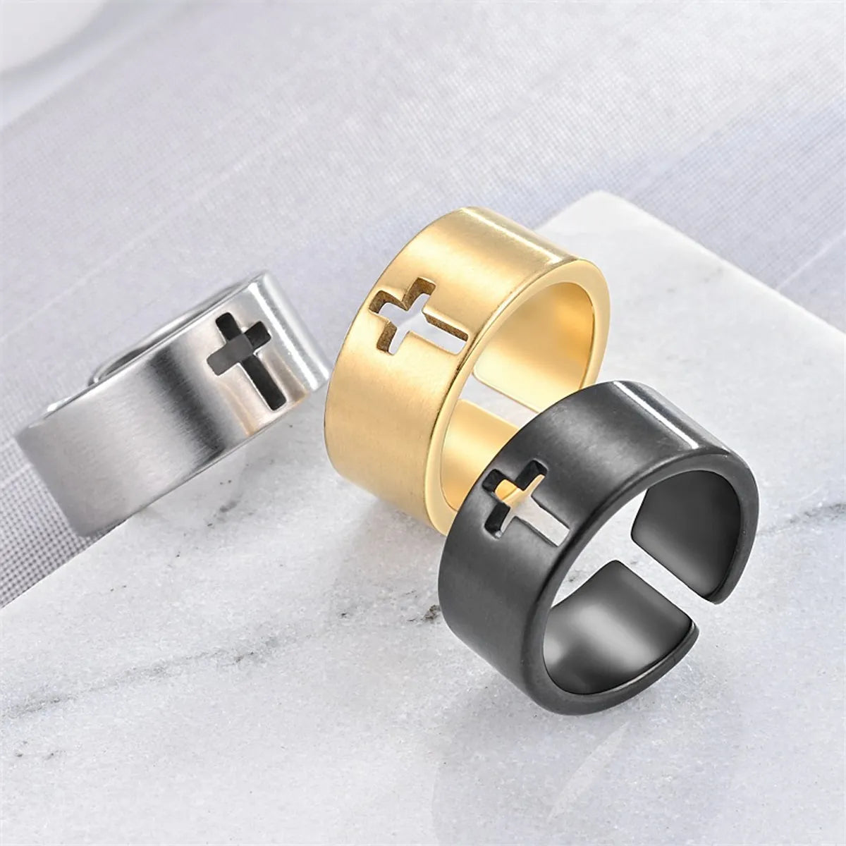 vintage-inspired wedding bands for women-Casual Simple Style Classic Style Cross Titanium Steel Hollow Out 18K Gold Plated Unisex Open Rings