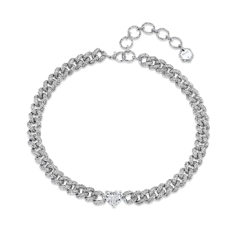 statement necklaces for women-DIAMOND SOLITAIRE HEART PAVE ESSENTIAL LINK NECKLACE