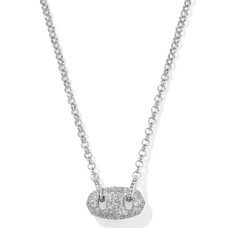 matching gold necklaces for women-Kendra Scott | Bailey Pave Pendant Silver Necklace in White Crystal