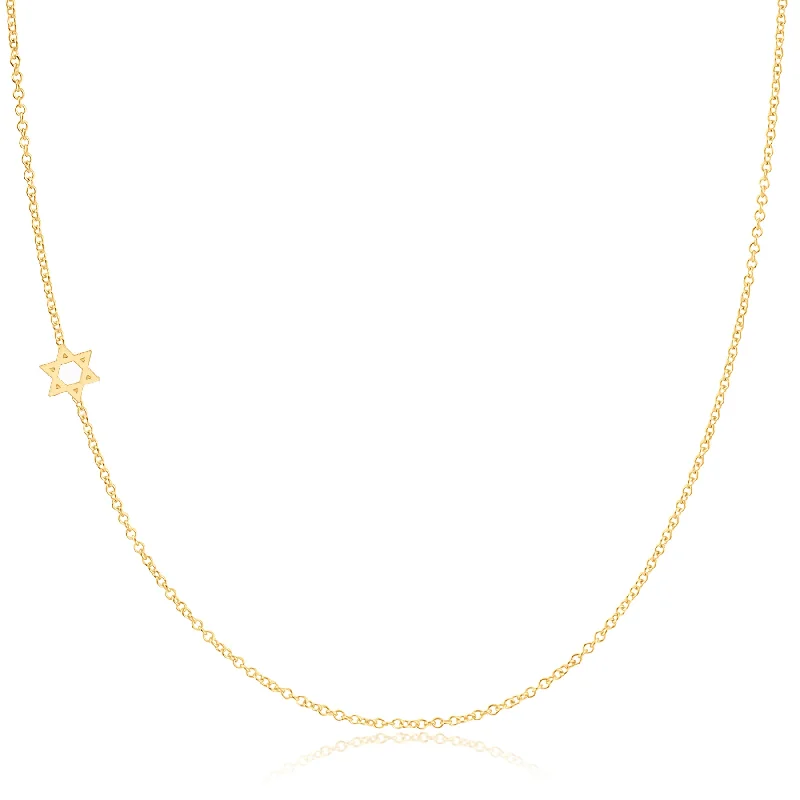 precious gemstone necklaces for women-14K GOLD ASYMMETRICAL CHARM NECKLACE - Star of David