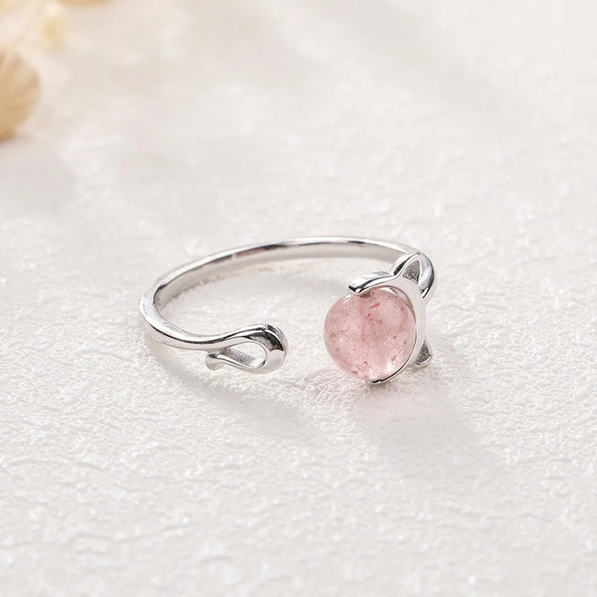 eternity rings for women with sapphires-Simple Style Round Sterling Silver Strawberry Quartz Open Rings In Bulk