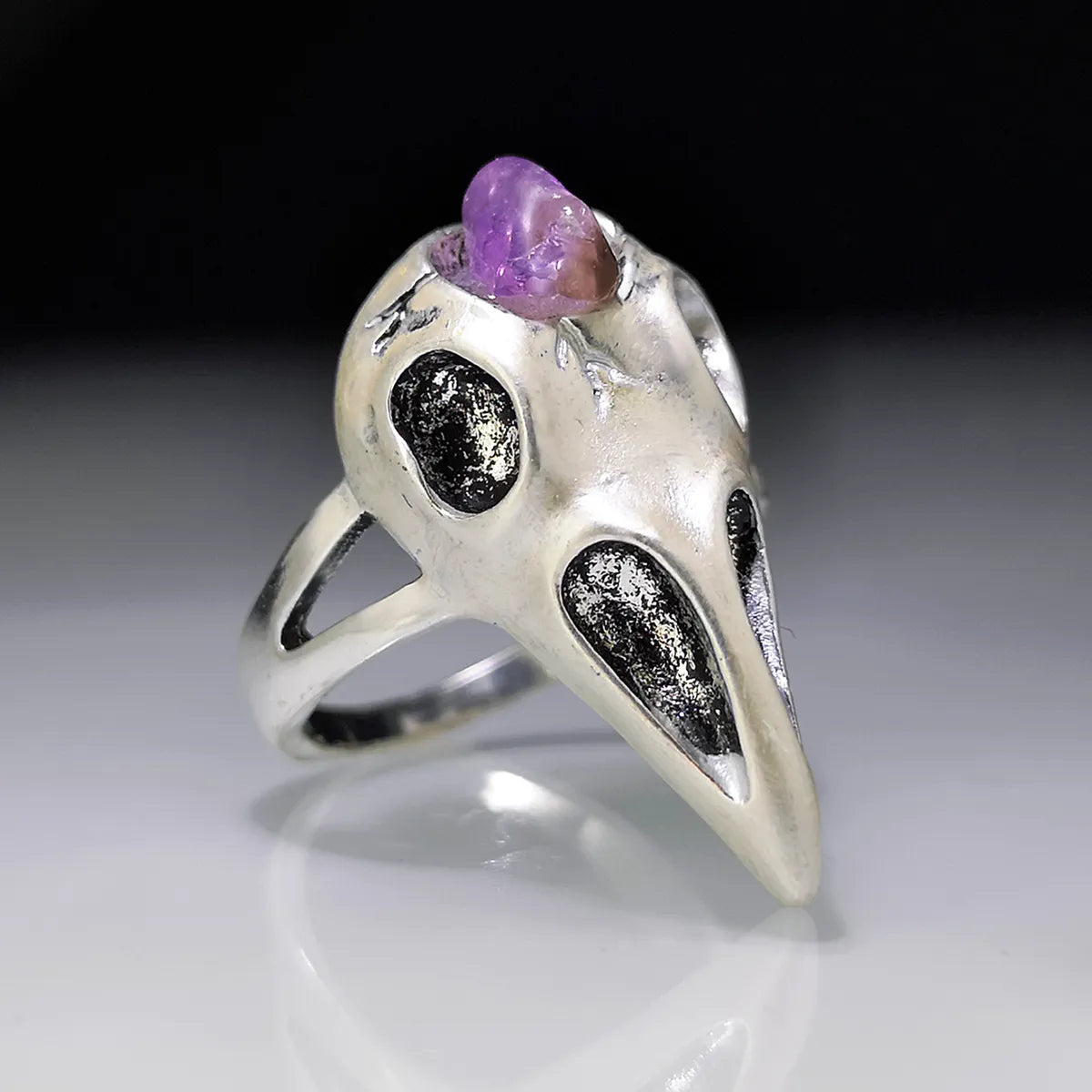 large diamond rings for women-Retro Amethyst Bird Skeleton Skull Ring Wholesale