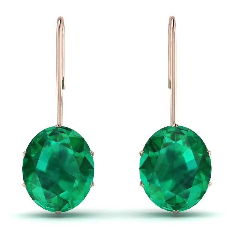 diamond drop earrings for women-Oval Hidden Halo Emerald Earrings - Gemma No. 50