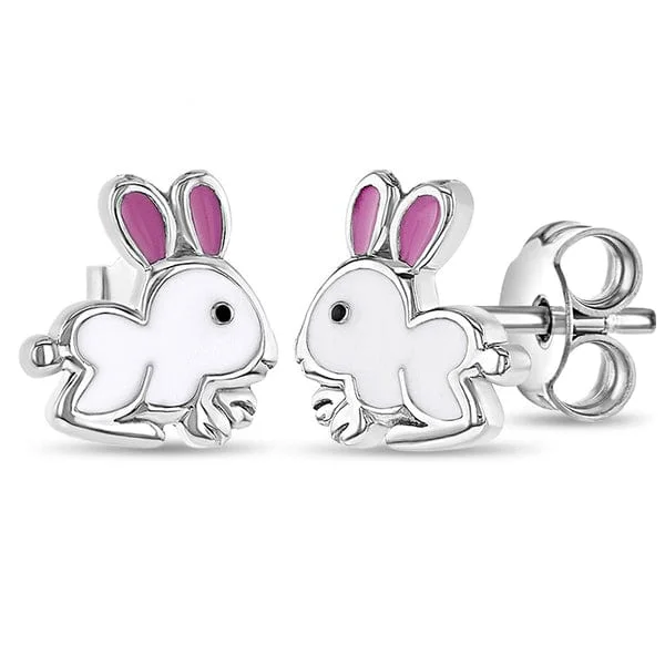 luxury chandelier earrings for women-Hopping Bunny Enamel Children's Earrings