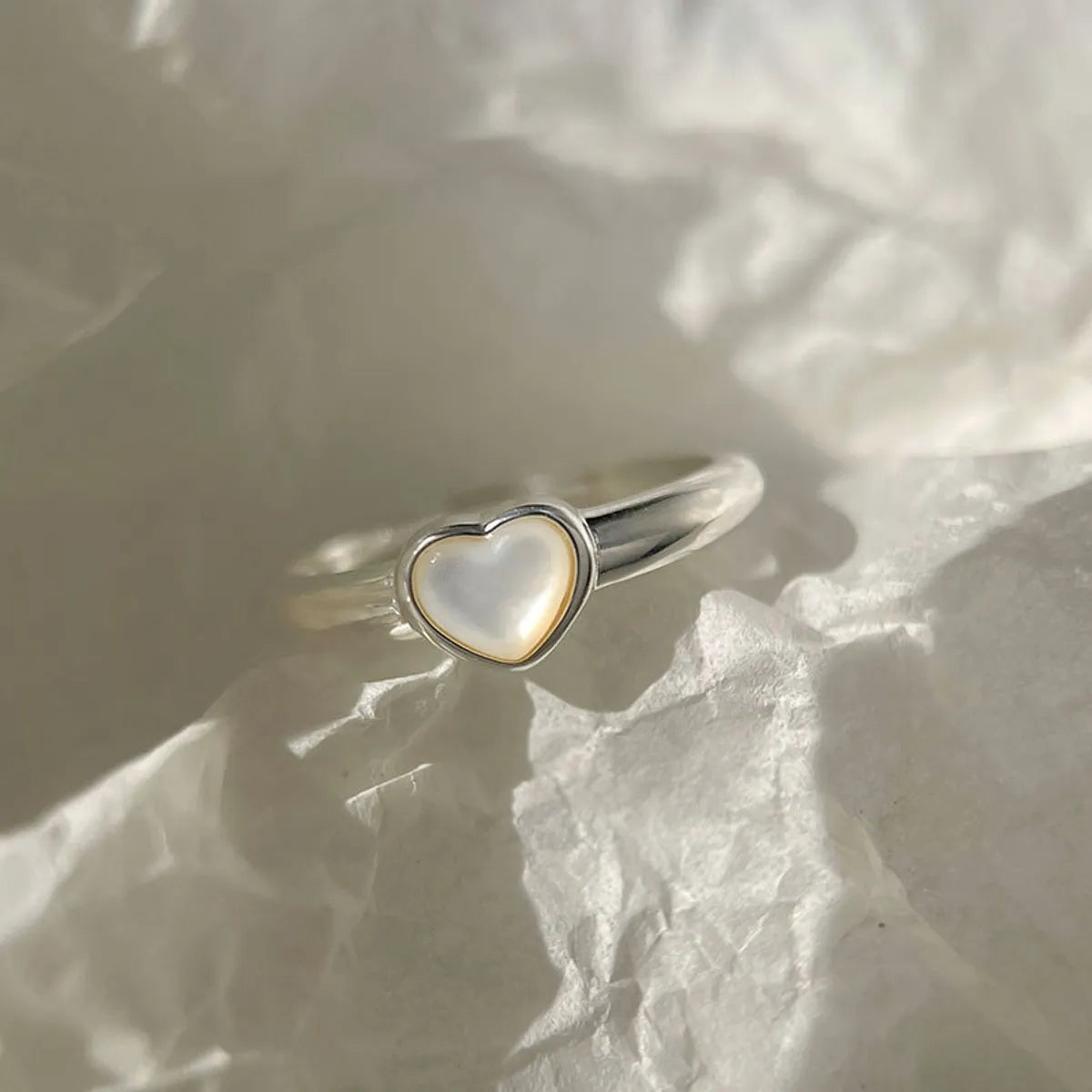 gold wedding bands for women-Elegant Heart Shape Sterling Silver Inlay Shell Open Ring