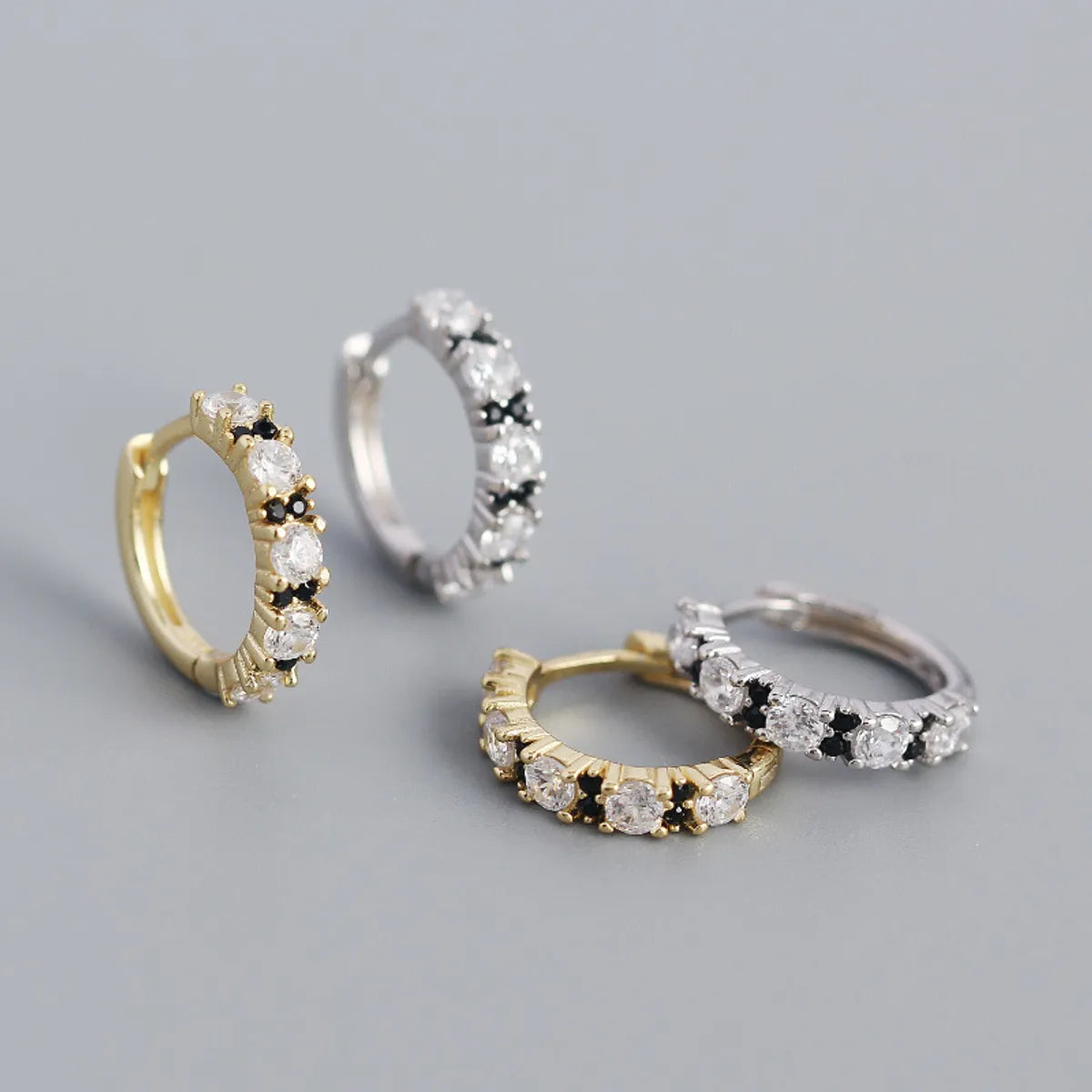 trendy silver rings for women with gemstones-New S925 Silver Geometric Two-color Zircon Ear Ring Ear Buckle