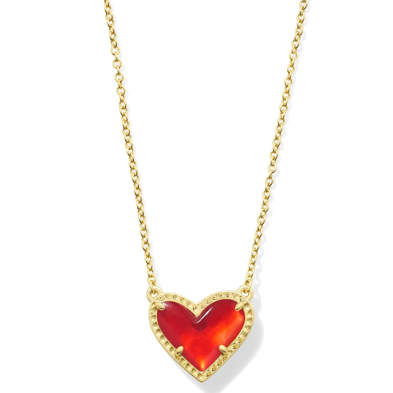 personalized gemstone necklaces for women-Kendra Scott | Ari Heart Gold Pendant Necklace in Red Illusion