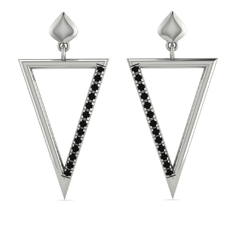 trendy chandelier earrings for women-Triangle Black Diamond Stud Earrings - Amiyah No. 9