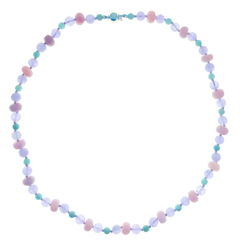 simple heart necklaces for women-Beaded Pink Opal, Amethyst and Chrysoprase Necklace