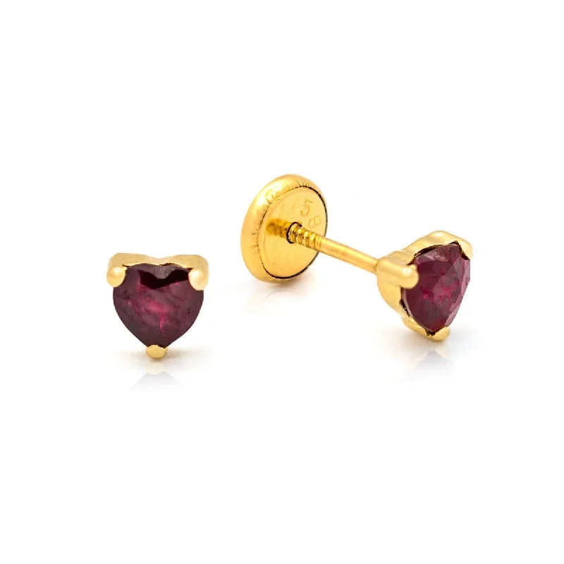 colorful hoop earrings for women-14k Yellow Gold Ruby Heart Post Earrings