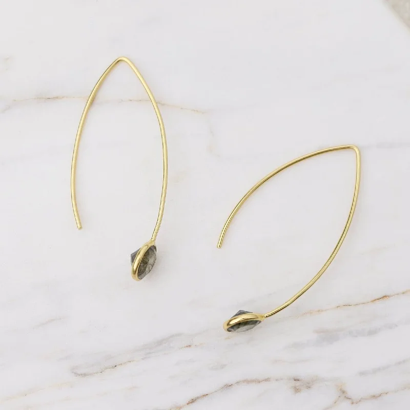 minimalist drop earrings for women-Gold Filled Hair Pin Drop Earrings with Bezel Set Labradorite