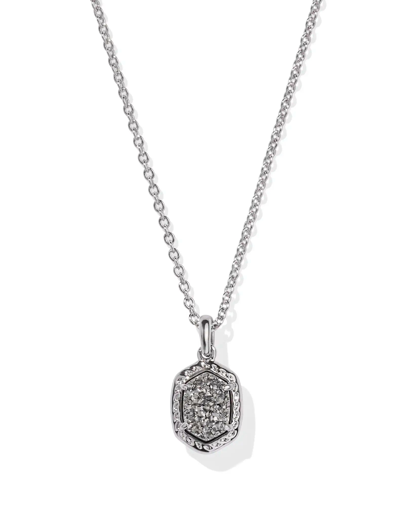 small pendant necklaces for women-Kendra Scott | Daphne Pave Frame Short Silver Pendant Necklace in Platinum Drusy