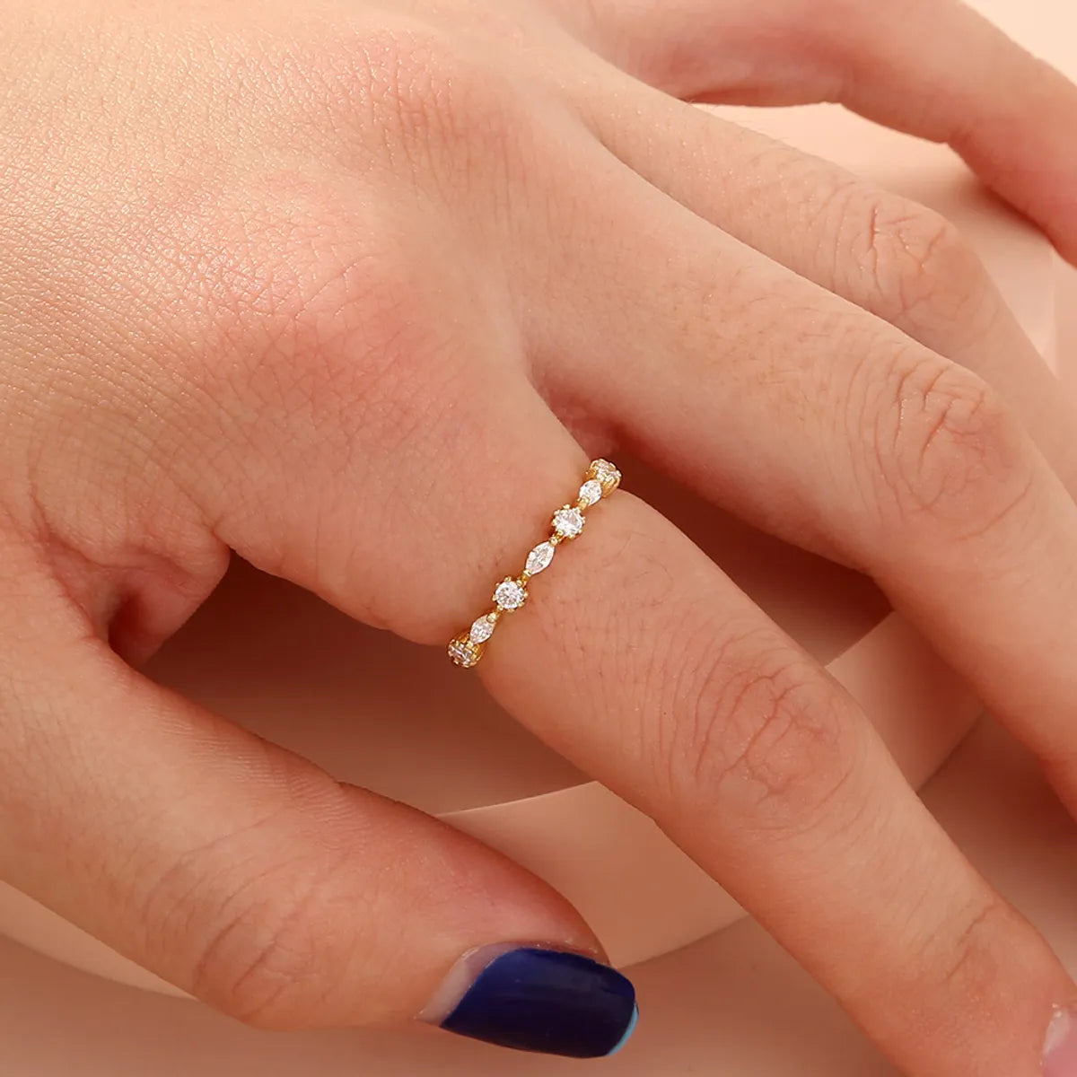 stackable rings for women with diamonds and sapphires-Shiny Geometric Copper Rings Inlay Zircon Copper Rings 1 Piece