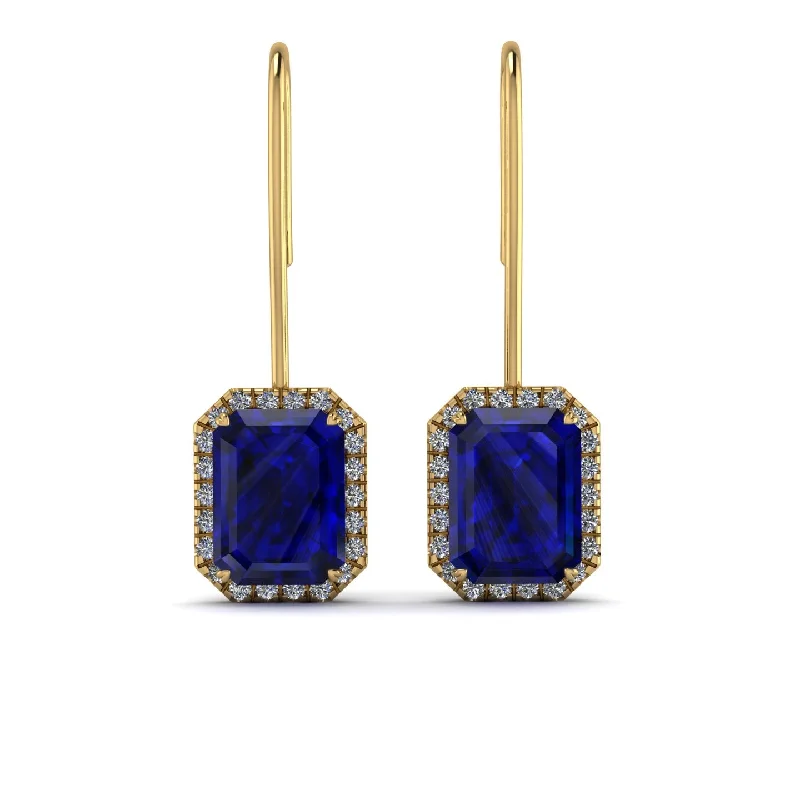 bohemian earrings for women-Halo Emerald Cut Sapphire Earrings - Izabella No. 13