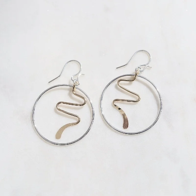 sparkling chandelier earrings for women-Wavy Circle Dangle Earrings - Gold Filled & Sterling Silver