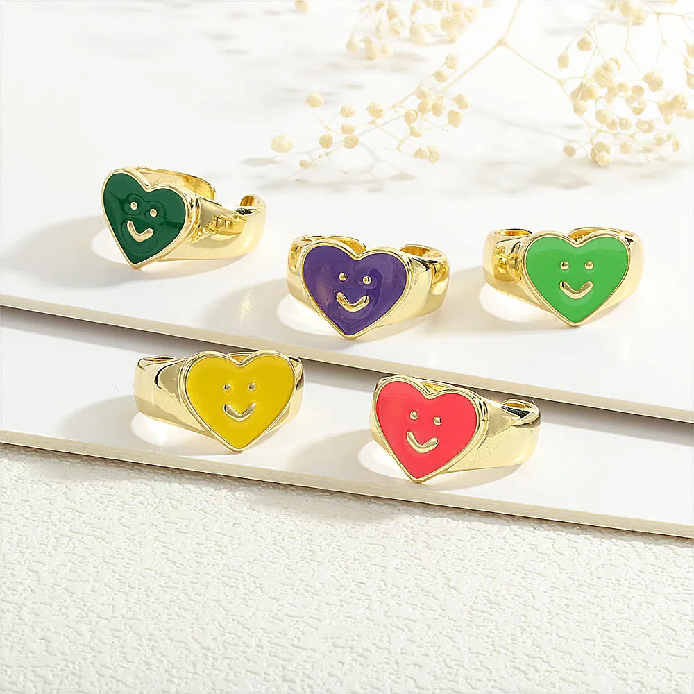 gold promise rings for women-Copper Enamel Heart Shape Smiley Face Open Rings