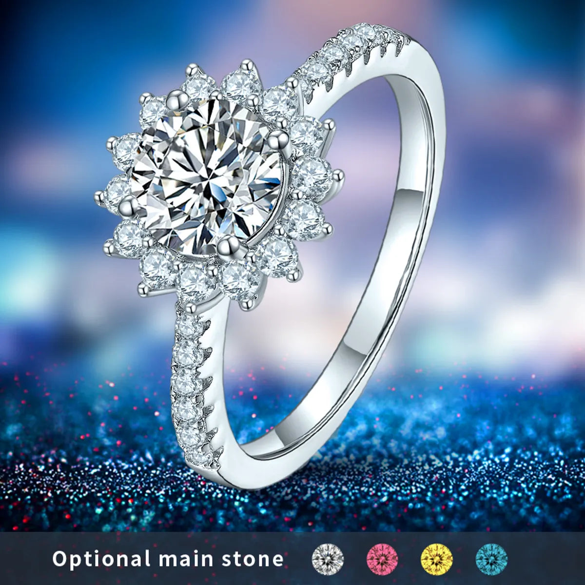 beautiful engagement rings with colored stones for women-Elegant Classic Style Round Sterling Silver Gra Plating Inlay Moissanite White Gold Plated Rings