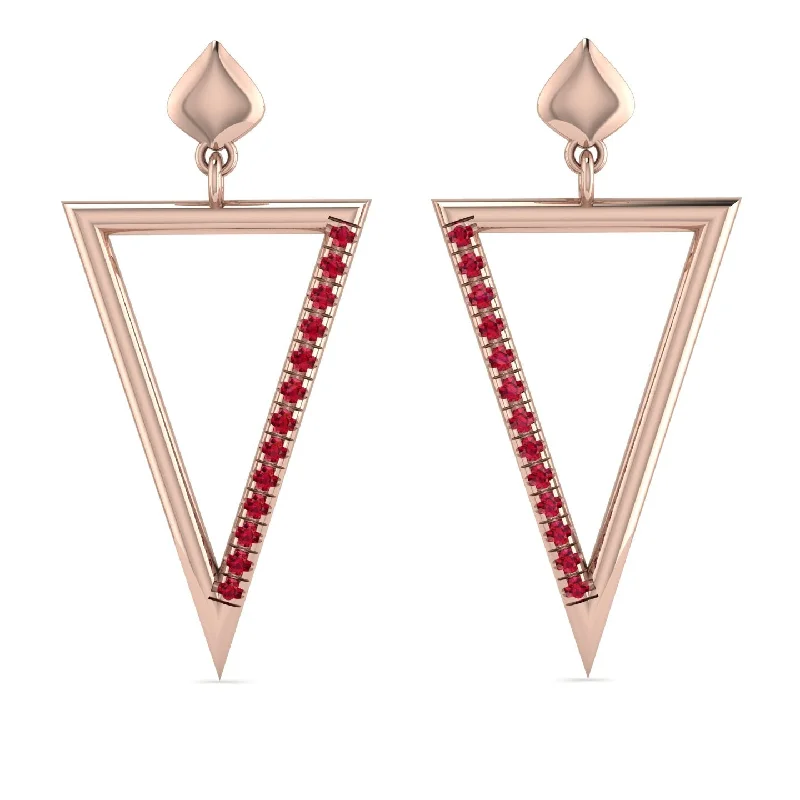 contemporary earrings for women-Triangle Ruby Stud Earrings - Amiyah No. 11