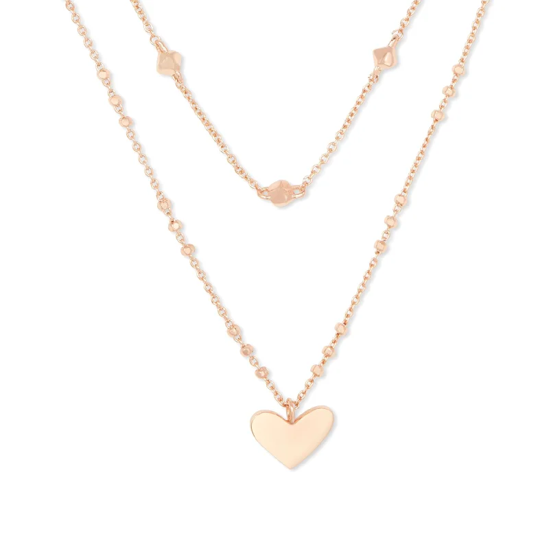 custom charm necklaces for women-Kendra Scott | Ari Heart Multi Strand Necklace in Rose Gold