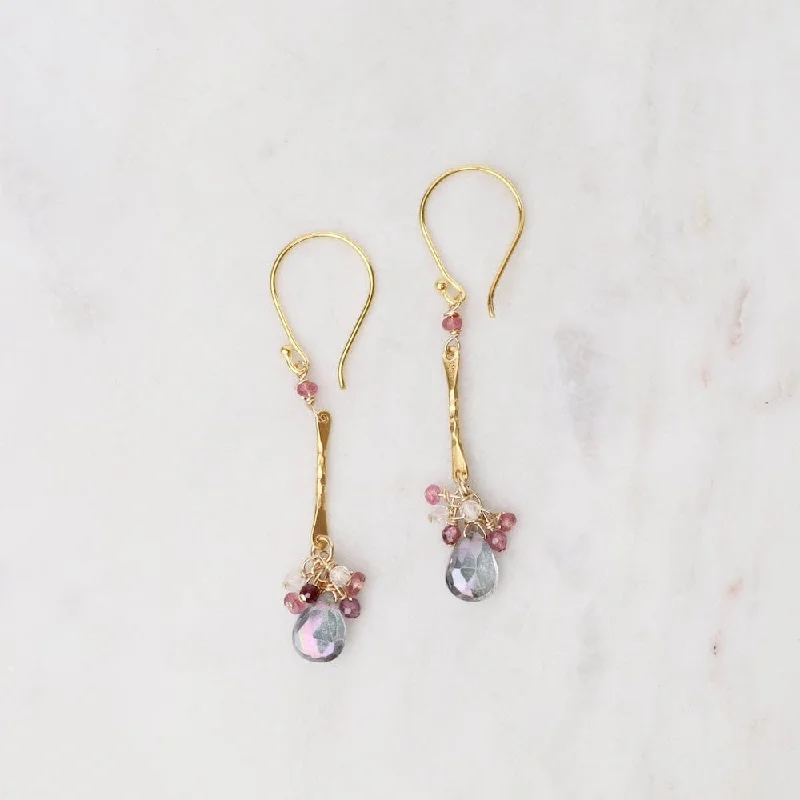 handmade gemstone earrings for women-Mystic Topaz & Ruby Gold Bar Earrings