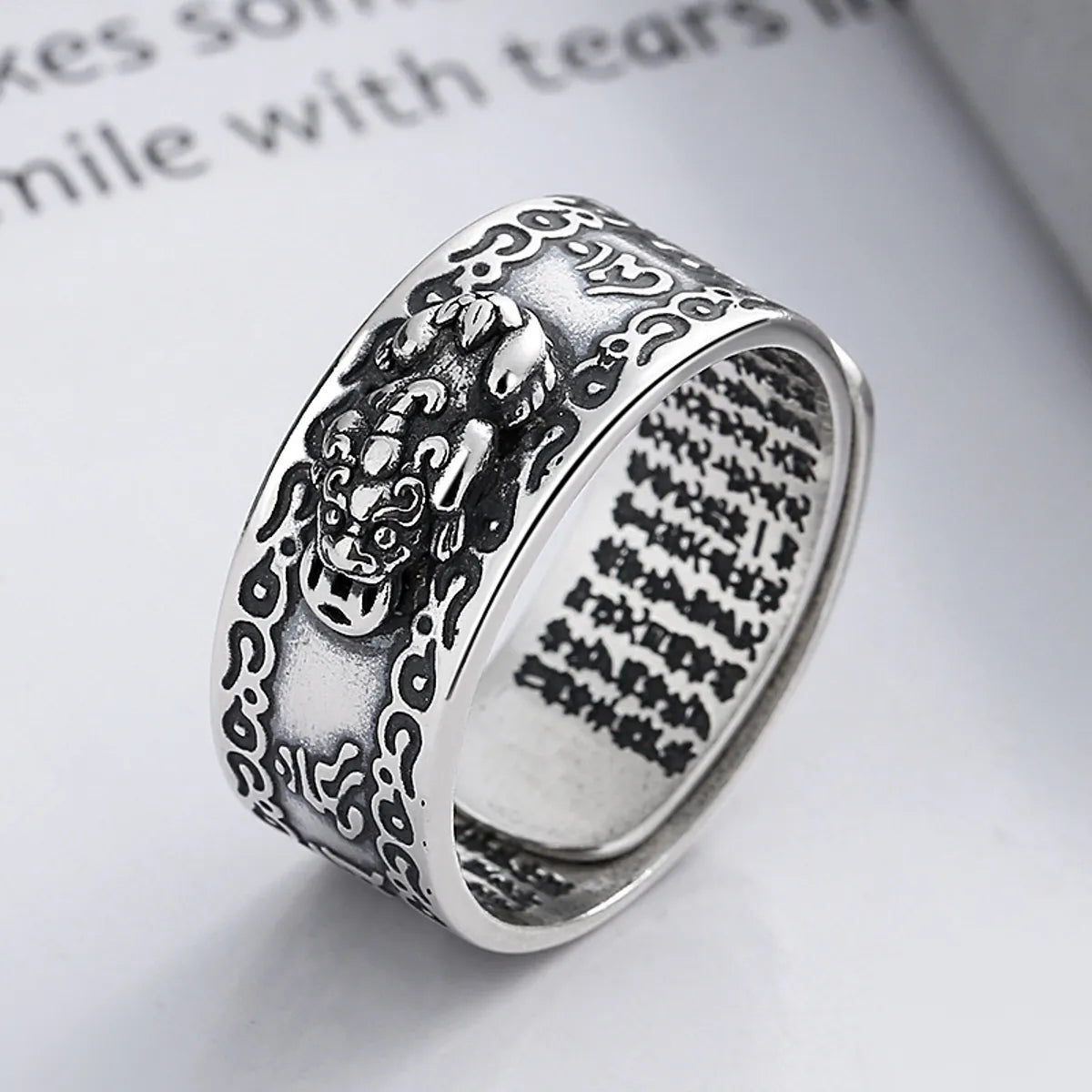 statement rings with diamonds for women-1 Piece Retro Word Sterling Silver Rings