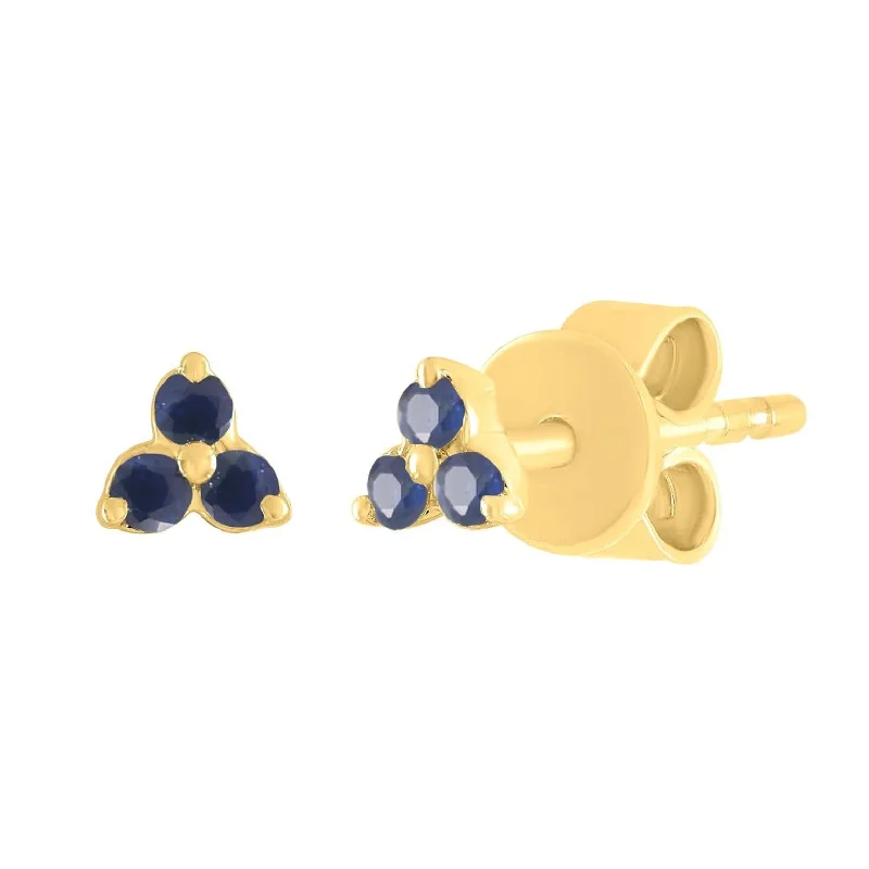 crystal stud earrings for women-14K Yellow Gold Mini Trio Blue Sapphire Post Earrings