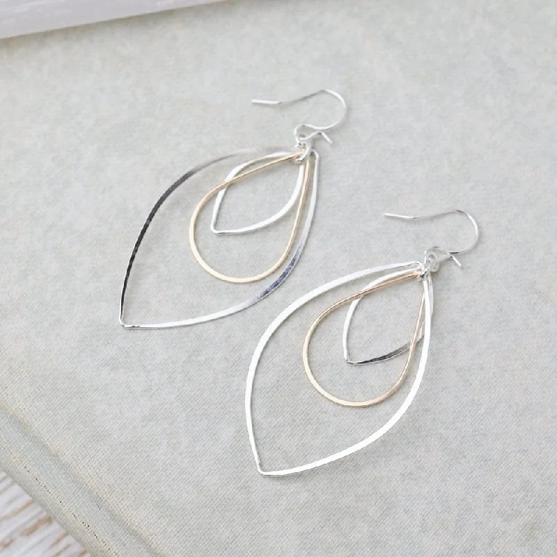 silver drop earrings for women-Triple Dangle Earrings - Mix Metals