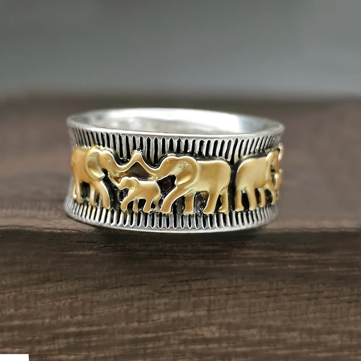 eternity rings for women with diamonds and rubies-Retro Animal Big Elephant Ring 925 Two-color Gold-plated Alloy Couple Ring