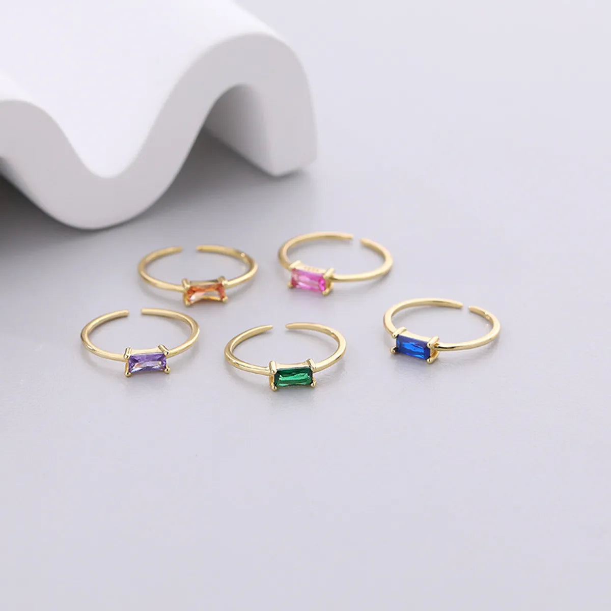 custom-designed promise rings for women-Simple Style Rectangle Silver Plating Inlay Zircon Open Ring 1 Piece