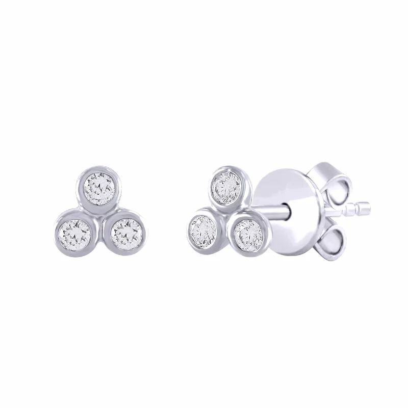 creative earrings for women-14k White Gold Trio Diamond Post Earrings