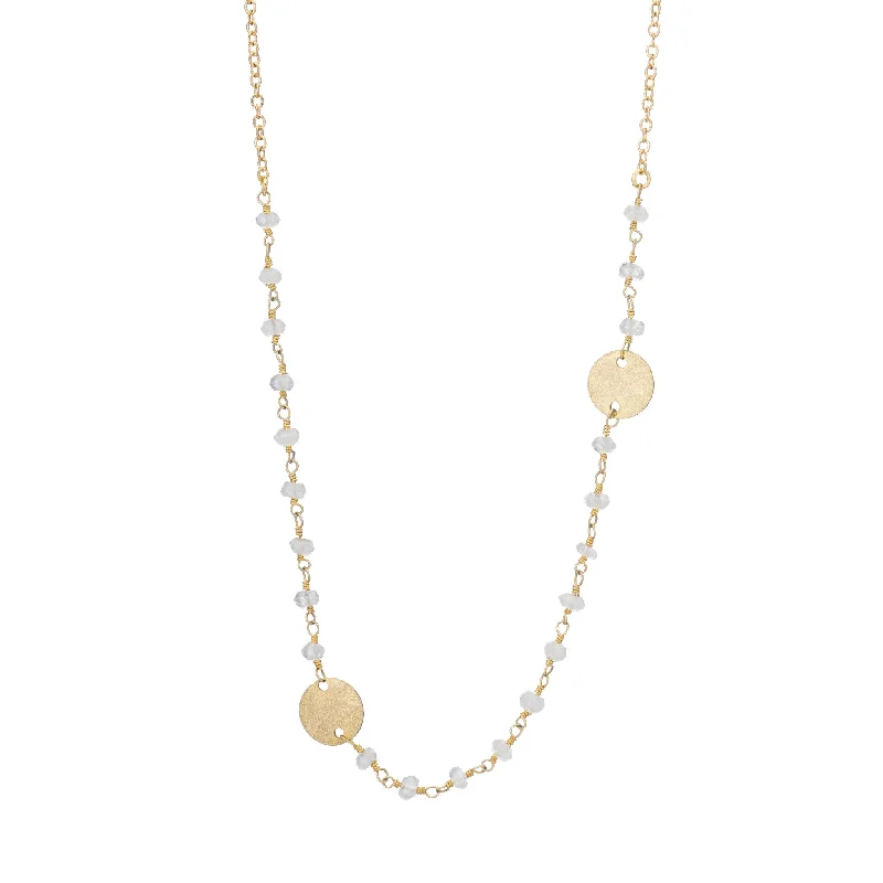 unique gemstone necklaces for women-Gold Disc and Moonstone Rosary Necklace