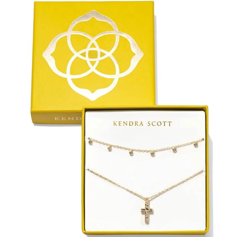 classic choker necklaces for women-Kendra Scott | Amelia Necklace and Cross Necklace Gift Set in White Crystal and Gold