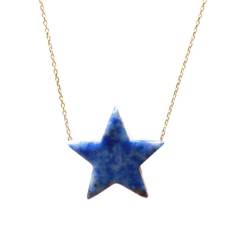 charm necklaces for women-Lapis Simple Drop Star Necklace