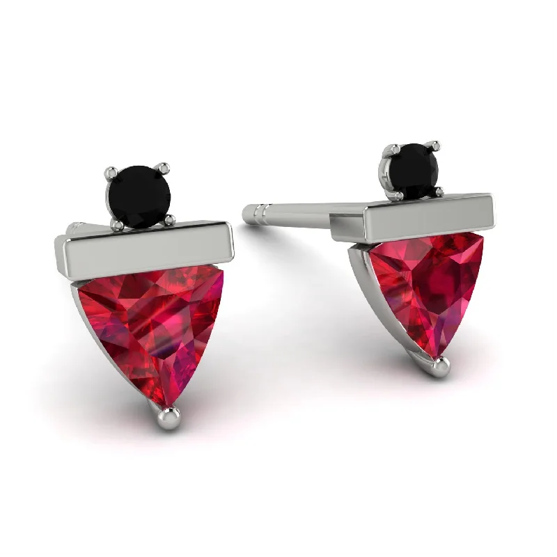 dazzling hoop earrings for women-Triangle Ruby Earrings With Round Stone - Estella No. 42