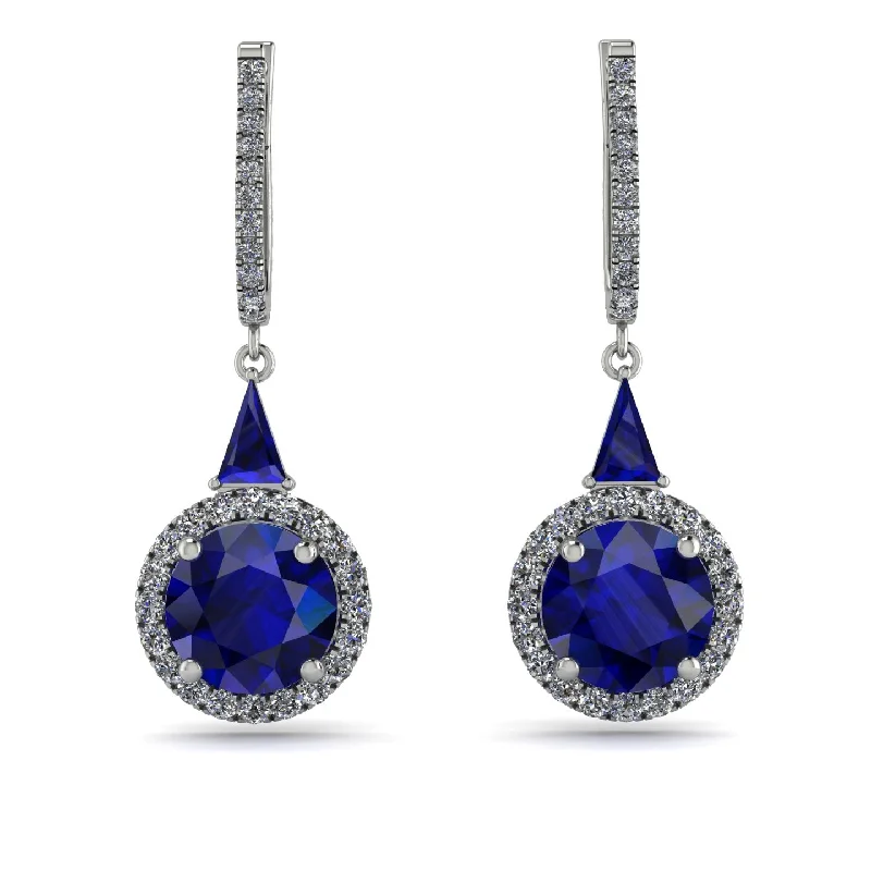 trendy chandelier earrings for women-Hidden Halo Sapphire Earrings - Joanna No. 15