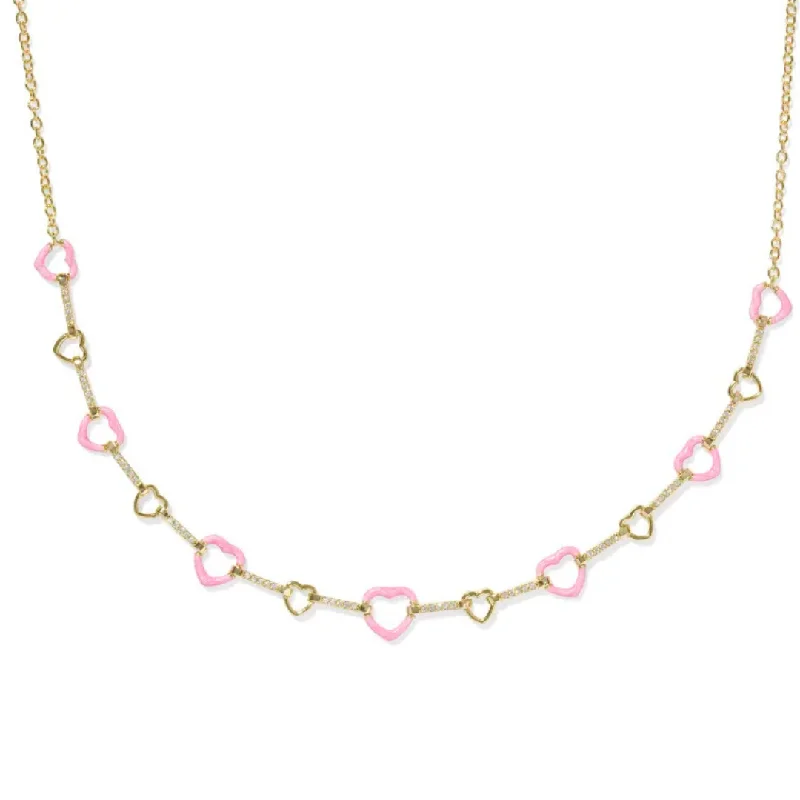 beaded pendant necklaces for women-Kendra Scott | Haisley Heart Gold Strand Necklace in Pink Pearlescent Enamel