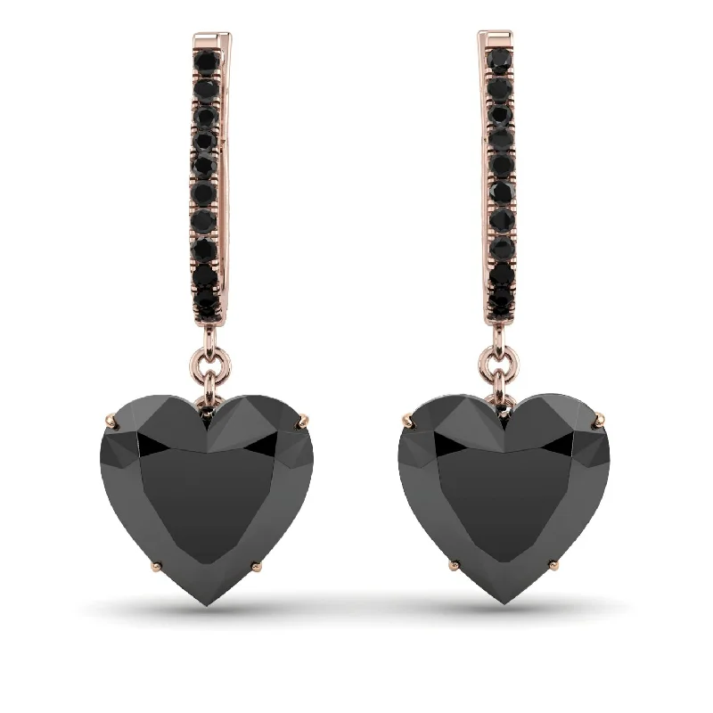 glamorous earrings for women-Heart Black Diamond Earrings - Noelle No. 38