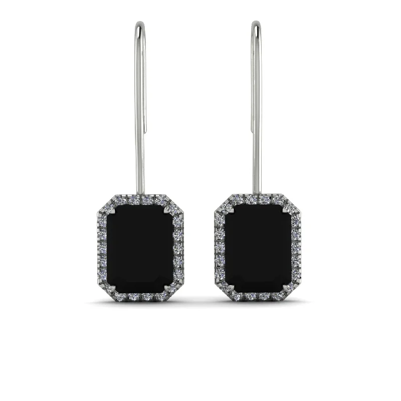 stylish crystal drop earrings for women-Halo Emerald Cut Black Diamond Earrings - Izabella No. 9