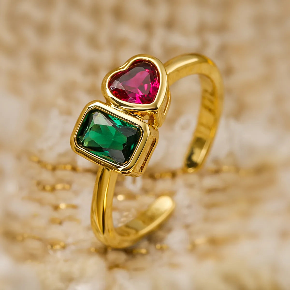 beautiful engagement rings with emeralds for women-1 Piece Fashion Square Heart Shape Copper Plating Inlay Zircon Open Ring