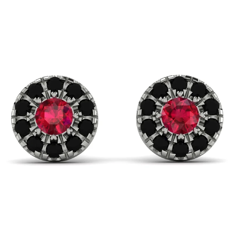 sparkling gemstone earrings for women-Halo Ruby Earrings - Heaven No. 42