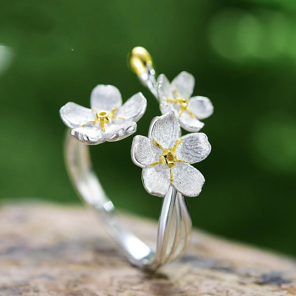 classic gold engagement rings with diamonds for women-Wholesale Casual Sweet Flower Sterling Silver Plating Open Ring