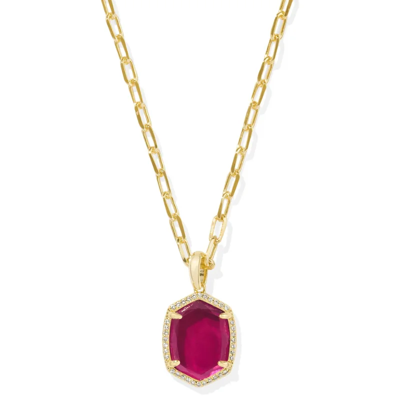 textured silver necklaces for women-Kendra Scott | Daphne Pave Frame Pendant Gold Necklace in Berry Mica