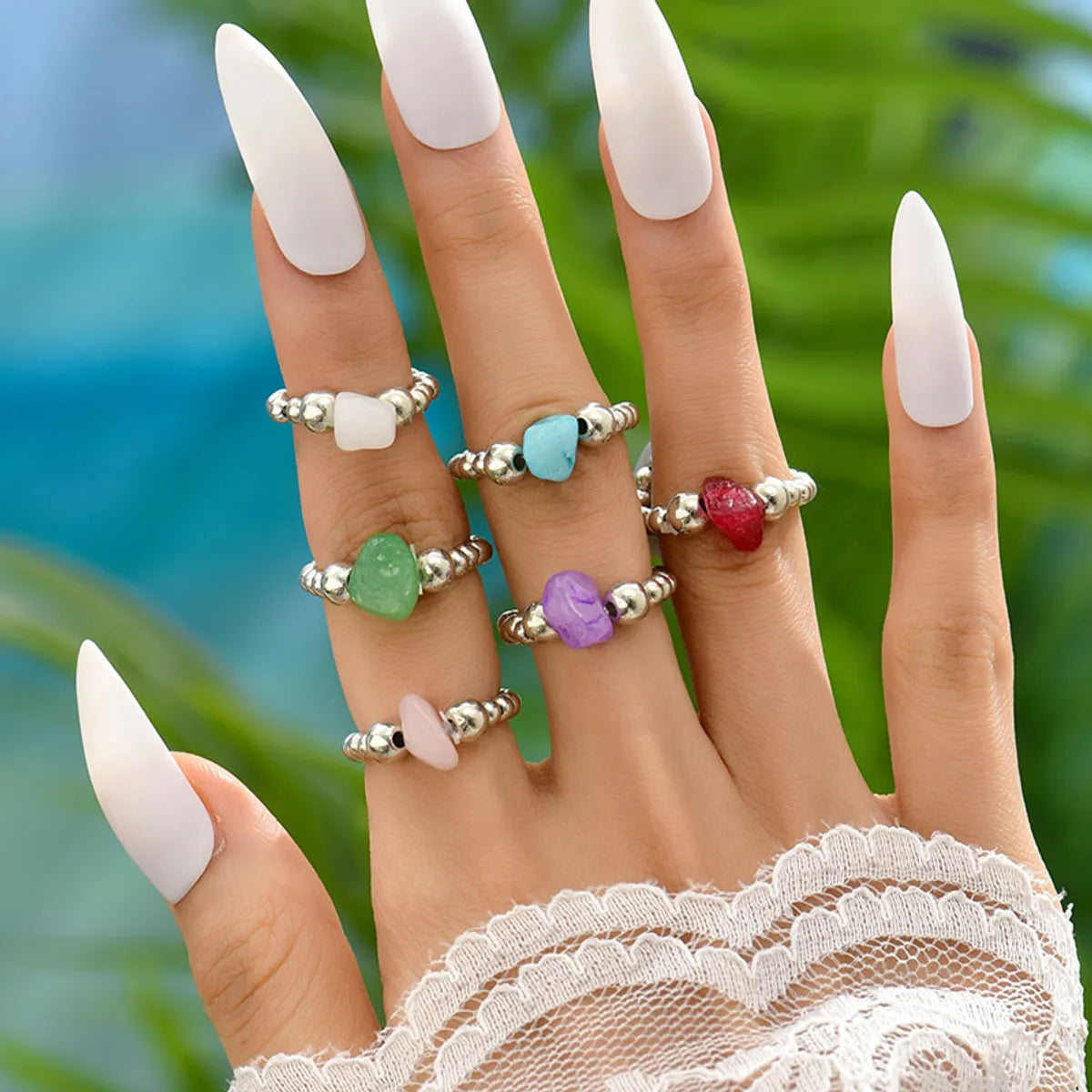 affordable rings for women-Wholesale Jewelry Simple Style Geometric Gem Beaded Rings