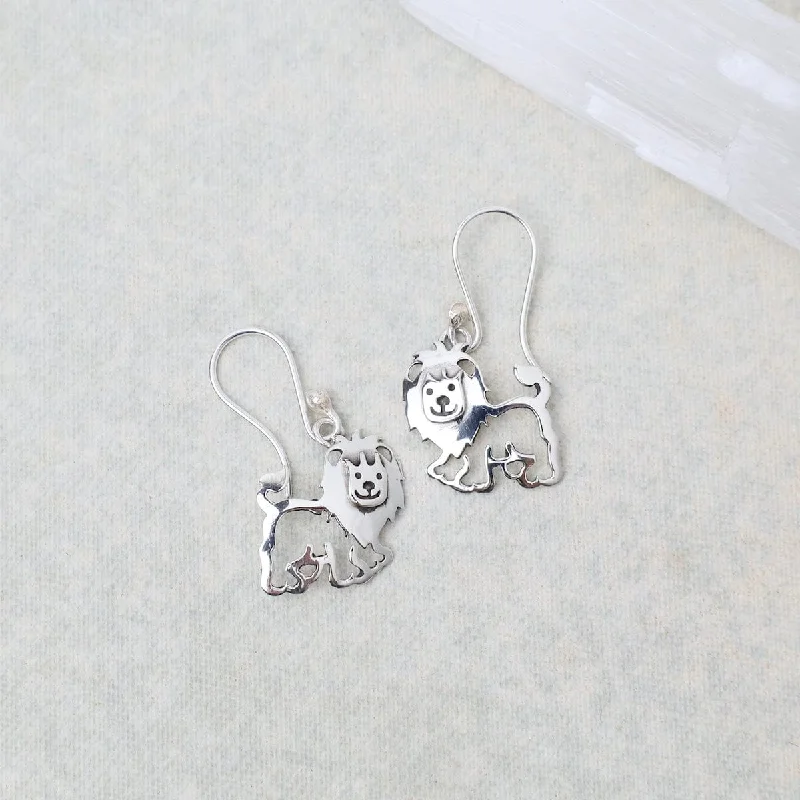 dangly earrings for women-Sterling Silver Lion Dangle Earrings