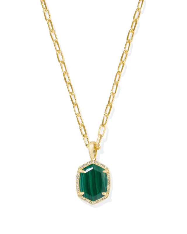 trendy gold chain necklaces for women-Kendra Scott | Daphne Pave Frame Pendant Gold Necklace in Green Malachite