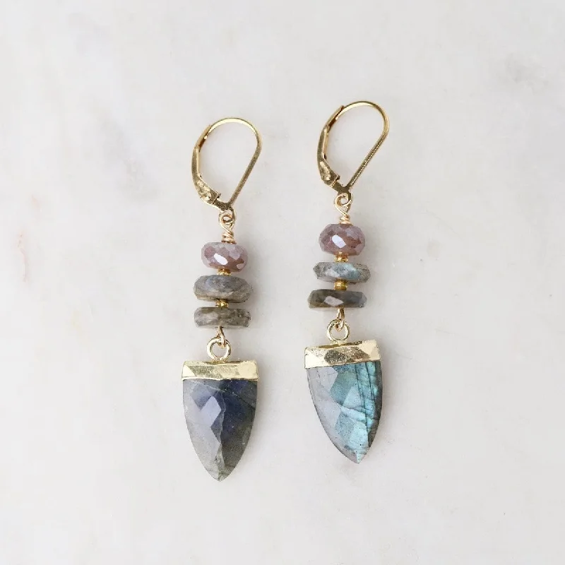 geometric stud earrings for women-Labradorite Shield Earrings