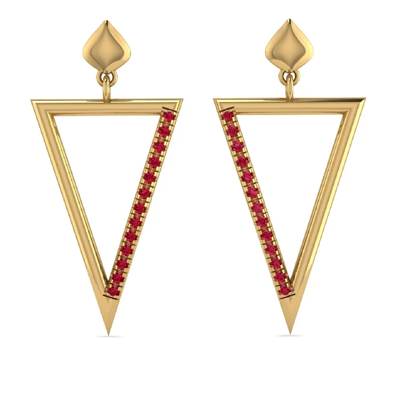 fashionable stud earrings for women-Triangle Ruby Stud Earrings - Amiyah No. 10